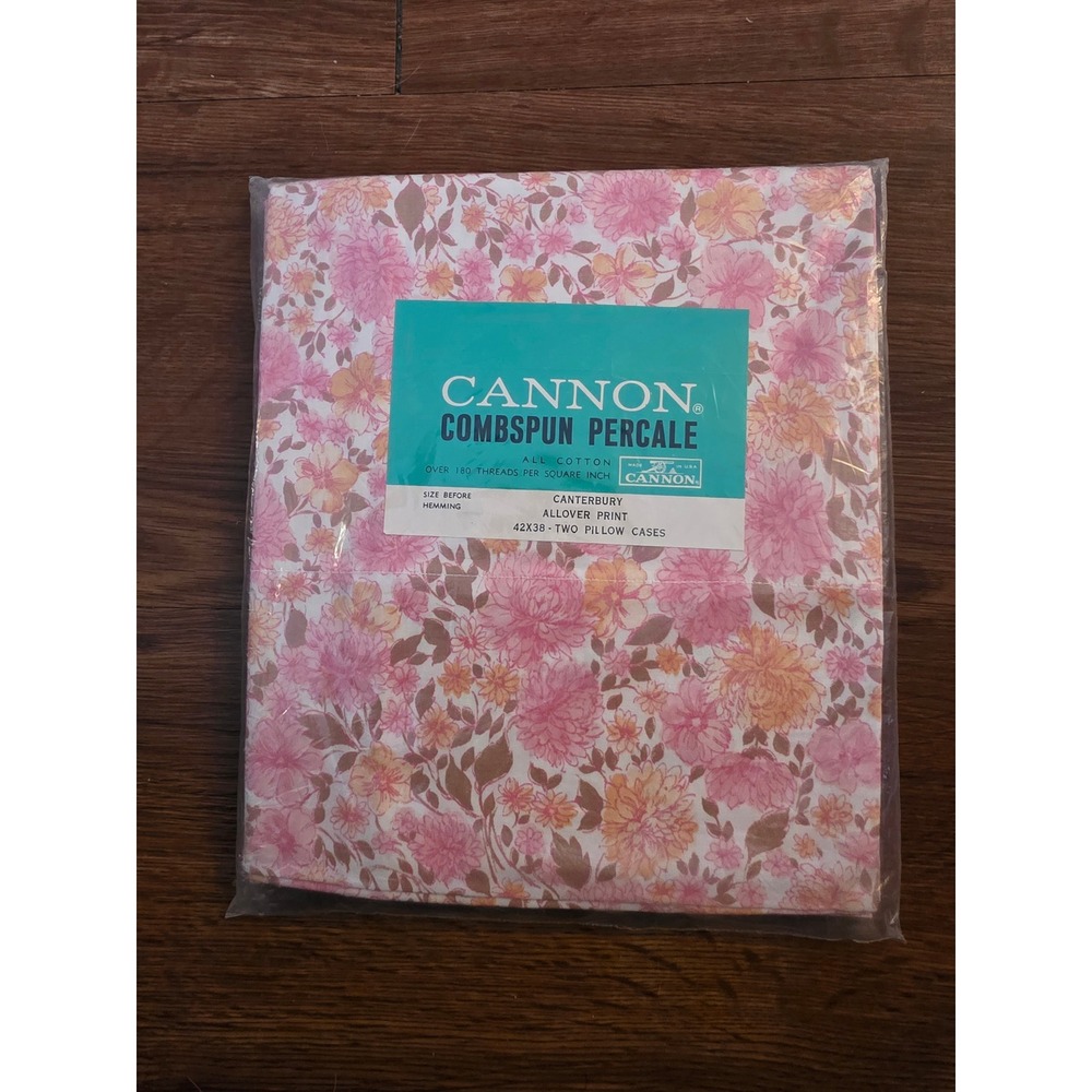 Vintage Retro Cannon Canterbury Floral Pillowcases Pink Orange Cotton Set of 2
